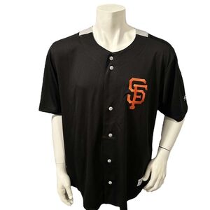 True Fan Men’s Button Up Shirt San Francisco Baseball Black Logo Short Sleeve XL